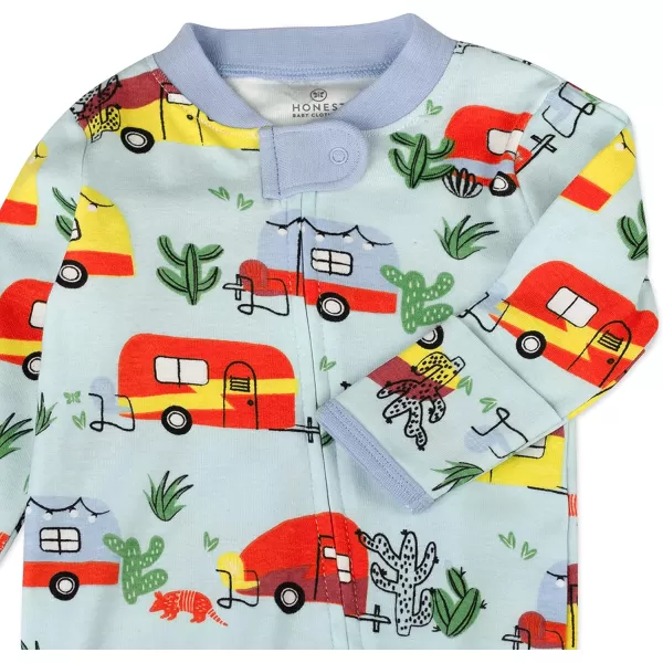 HonestBaby Sleep and Play Footed Pajamas OnePiece Sleeper Jumpsuit Zipfront PJs Organic Cotton for Baby Boys Unisex1 Road Trip