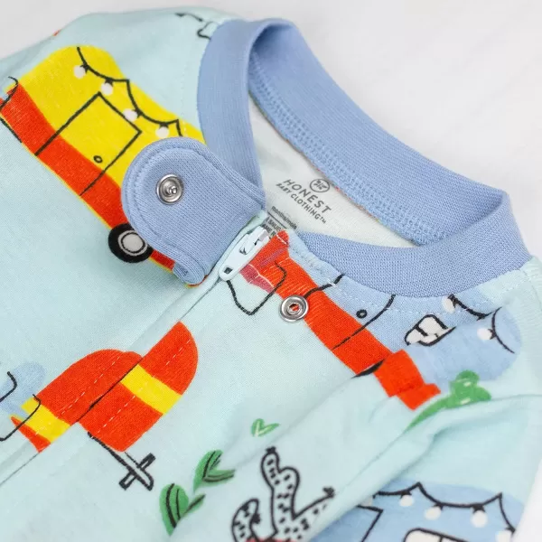HonestBaby Sleep and Play Footed Pajamas OnePiece Sleeper Jumpsuit Zipfront PJs Organic Cotton for Baby Boys Unisex1 Road Trip