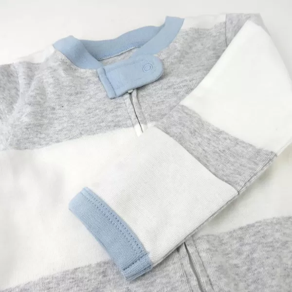 HonestBaby Sleep and Play Footed Pajamas OnePiece Sleeper Jumpsuit Zipfront PJs Organic Cotton for Baby Boys Unisex1 Rugby Stripe Light Heather Gray