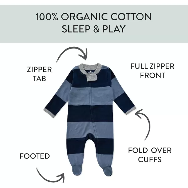 HonestBaby Sleep and Play Footed Pajamas OnePiece Sleeper Jumpsuit Zipfront PJs Organic Cotton for Baby Boys Unisex1 Rugby Stripe Navy