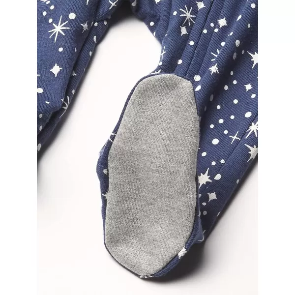 HonestBaby Sleep and Play Footed Pajamas OnePiece Sleeper Jumpsuit Zipfront PJs Organic Cotton for Baby Boys Unisex1 Twinkle Star Navy