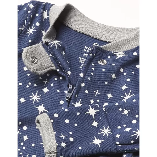 HonestBaby Sleep and Play Footed Pajamas OnePiece Sleeper Jumpsuit Zipfront PJs Organic Cotton for Baby Boys Unisex1 Twinkle Star Navy