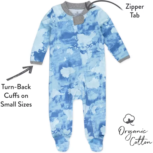 HonestBaby Sleep and Play Footed Pajamas OnePiece Sleeper Jumpsuit Zipfront PJs Organic Cotton for Baby Boys Unisex1 Watercolor World