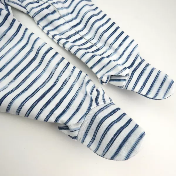 HonestBaby Sleep and Play Footed Pajamas OnePiece Sleeper Jumpsuit Zipfront PJs Organic Cotton for Baby Boys Unisex1 White Indigo Stripe