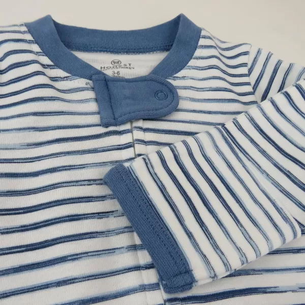 HonestBaby Sleep and Play Footed Pajamas OnePiece Sleeper Jumpsuit Zipfront PJs Organic Cotton for Baby Boys Unisex1 White Indigo Stripe