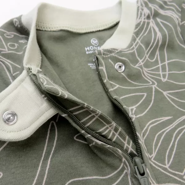 HonestBaby Sleep and Play Footed Pajamas OnePiece Sleeper Jumpsuit Zipfront PJs Organic Cotton for Baby Boys Unisex2 Avocado Leaf