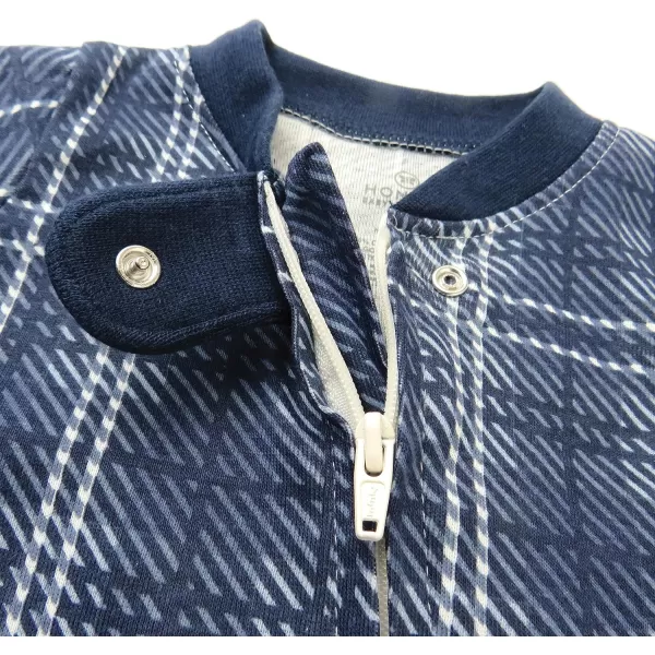 HonestBaby Sleep and Play Footed Pajamas OnePiece Sleeper Jumpsuit Zipfront PJs Organic Cotton for Baby Boys Unisex2 Blue Plaid