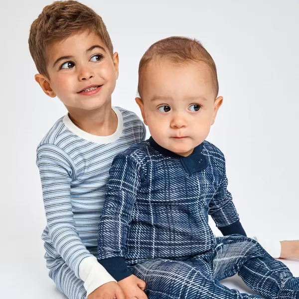 HonestBaby Sleep and Play Footed Pajamas OnePiece Sleeper Jumpsuit Zipfront PJs Organic Cotton for Baby Boys Unisex2 Blue Plaid