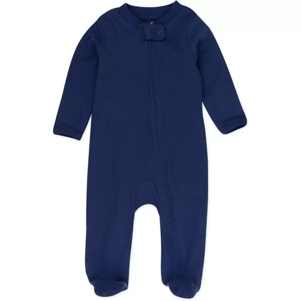 HonestBaby Sleep and Play Footed Pajamas OnePiece Sleeper Jumpsuit Zipfront PJs Organic Cotton for Baby Boys Unisex2 CompassNavy