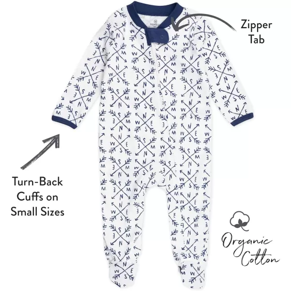 HonestBaby Sleep and Play Footed Pajamas OnePiece Sleeper Jumpsuit Zipfront PJs Organic Cotton for Baby Boys Unisex2 CompassNavy