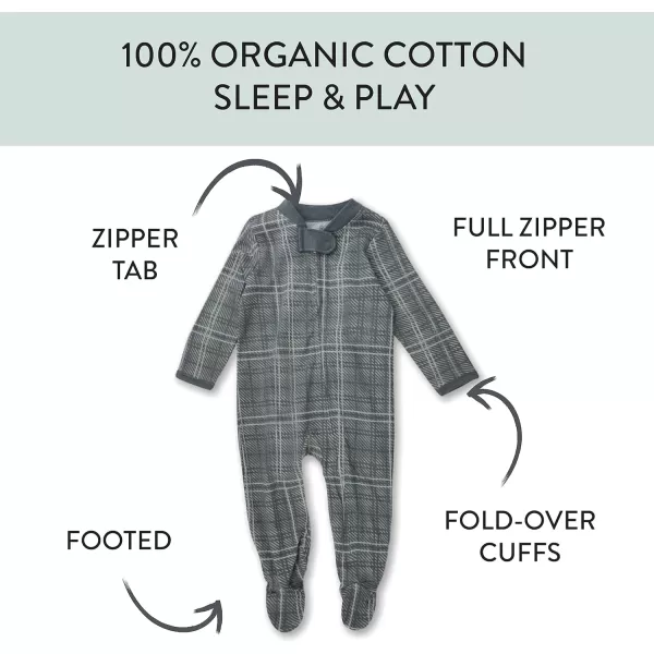 HonestBaby Sleep and Play Footed Pajamas OnePiece Sleeper Jumpsuit Zipfront PJs Organic Cotton for Baby Boys Unisex2 Grey Plaid