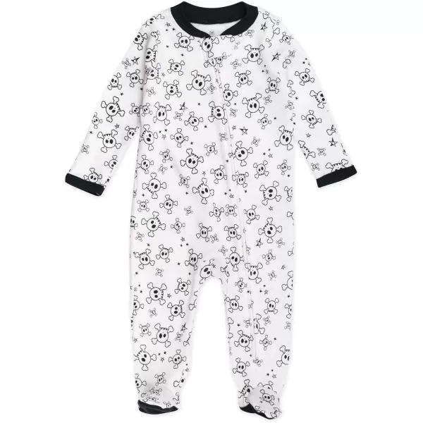 HonestBaby Sleep and Play Footed Pajamas OnePiece Sleeper Jumpsuit Zipfront PJs Organic Cotton for Baby Boys Unisex2 Tossed SkullsSketchy Stripe
