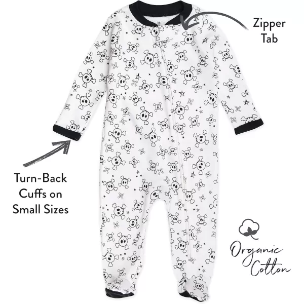 HonestBaby Sleep and Play Footed Pajamas OnePiece Sleeper Jumpsuit Zipfront PJs Organic Cotton for Baby Boys Unisex2 Tossed SkullsSketchy Stripe