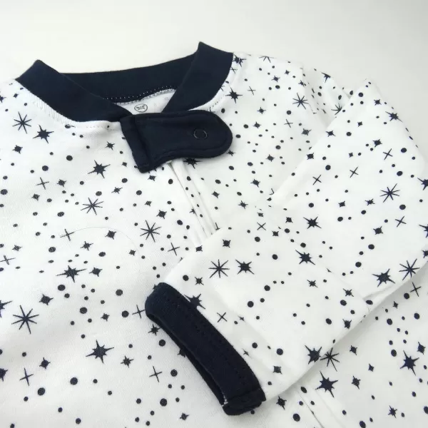 HonestBaby Sleep and Play Footed Pajamas OnePiece Sleeper Jumpsuit Zipfront PJs Organic Cotton for Baby Boys Unisex2 Twinkle Star WhiteNavy