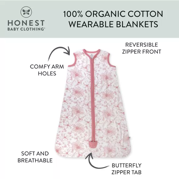 HonestBaby Wearable Blankets Sleeping Bags Swaddle Transition 100 Organic Cotton for Infant Baby Boys Girls Unisex Sage MediumSketchy Floral Pink Small