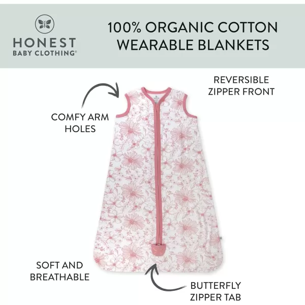 HonestBaby Wearable Blankets Sleeping Bags Swaddle Transition 100 Organic Cotton for Infant Baby Boys Girls UnisexSketchy Floral Pink