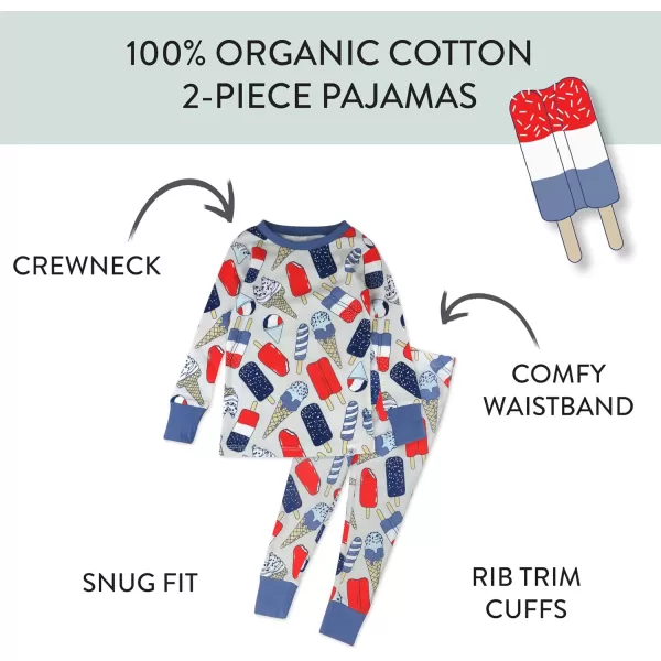 HonestBaby boys Multipack 2piece Pajamas Sleepwear Pjs 100 Organic Cotton for Infant Baby and Toddler Boys UnisexIce Cream Independence