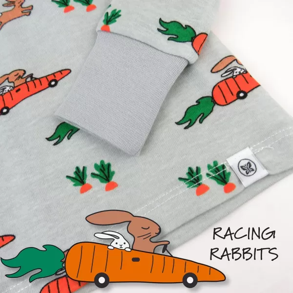 HonestBaby boys Multipack 2piece Pajamas Sleepwear Pjs 100 Organic Cotton for Infant Baby and Toddler Boys UnisexRacing Rabbits
