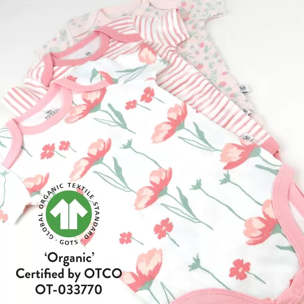 HonestBaby unisexbaby Multipack Short Sleeve Bodysuits Onepiece 100 Organic Cotton for Infant Baby Boys Girls Unisex3pack Strawberry Pink Floral