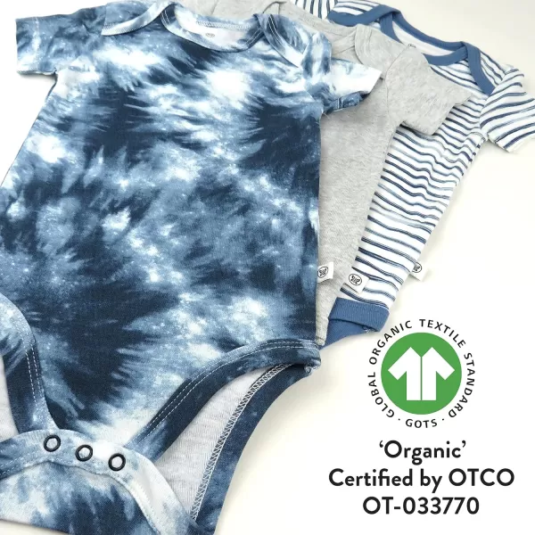 HonestBaby unisexbaby Multipack Short Sleeve Bodysuits Onepiece 100 Organic Cotton for Infant Baby Boys Girls Unisex3pack Tie Dye Blues