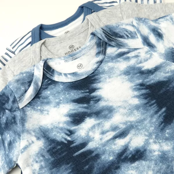 HonestBaby unisexbaby Multipack Short Sleeve Bodysuits Onepiece 100 Organic Cotton for Infant Baby Boys Girls Unisex3pack Tie Dye Blues