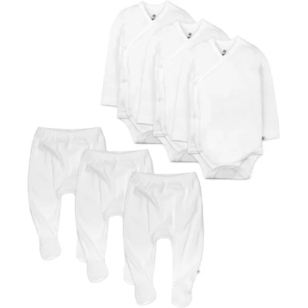 6 Pack Organic Cotton Long Sleeve Side Snap Kimono Bodysuits and Footed Pants Multi PackBright White