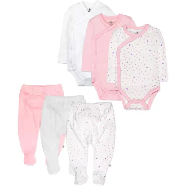6 Pack Organic Cotton Long Sleeve Side Snap Kimono Bodysuits and Footed Pants Multi PackLove Dot