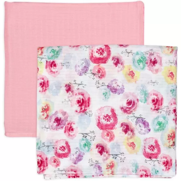 HonestBaby 2Pack Organic Cotton Swaddle Blankets Watercolor WorldNavy One Size A251B2Pack Rose BlossomPink One Size