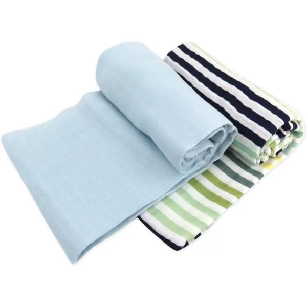 HonestBaby 2Pack Organic Cotton Swaddle Blankets Watercolor WorldNavy One Size A251B2pack Rainbow Stripe Blues One Size