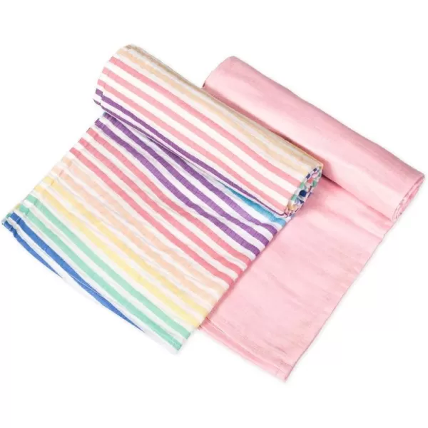 HonestBaby 2Pack Organic Cotton Swaddle Blankets Watercolor WorldNavy One Size A251B2pack Rainbow StripePink One Size
