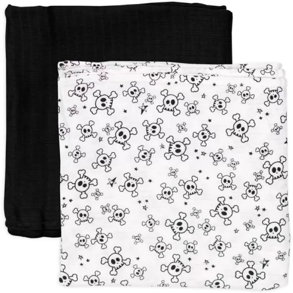 HonestBaby 2Pack Organic Cotton Swaddle Blankets Watercolor WorldNavy One Size A251B2pack Tossed SkullsBlack One Size