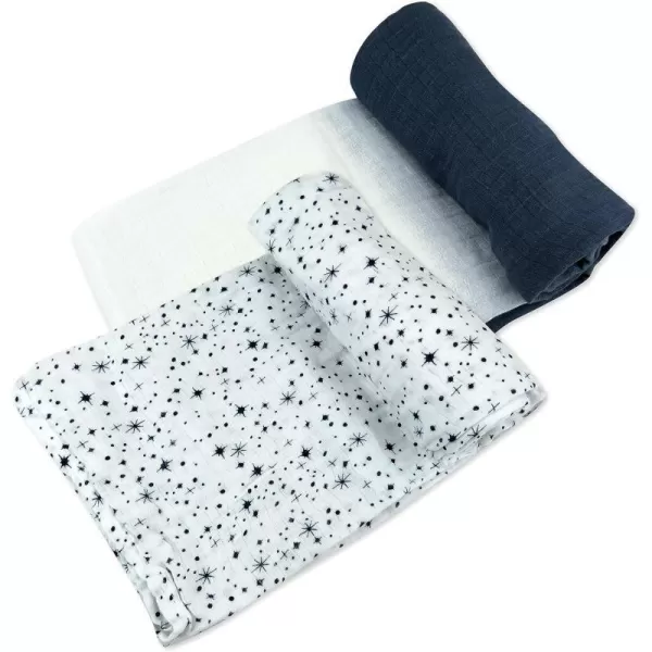 HonestBaby 2Pack Organic Cotton Swaddle Blankets Watercolor WorldNavy One Size A251B2pack Twinkle Star Navy One Size