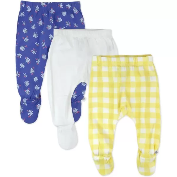 HonestBaby 3Pack Footed Pants Roomy Fit Pull on Bottoms 100 Organic Cotton for Infant Baby Boys Girls UnisexBaby Daisy Violet