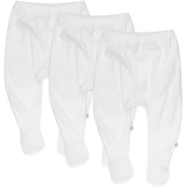HonestBaby 3Pack Footed Pants Roomy Fit Pull on Bottoms 100 Organic Cotton for Infant Baby Boys Girls UnisexBright White