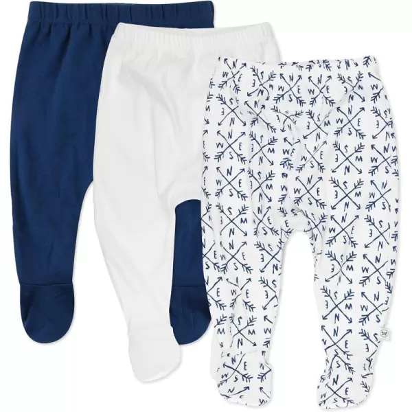 HonestBaby 3Pack Footed Pants Roomy Fit Pull on Bottoms 100 Organic Cotton for Infant Baby Boys Girls UnisexCompass Blue