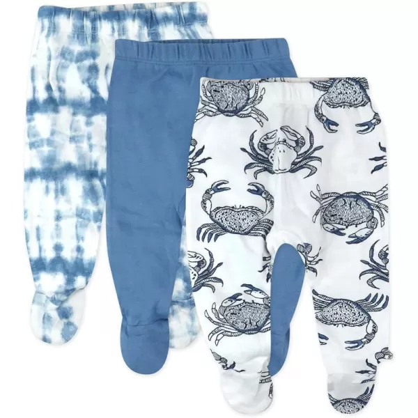 HonestBaby 3Pack Footed Pants Roomy Fit Pull on Bottoms 100 Organic Cotton for Infant Baby Boys Girls UnisexCrabs Navy