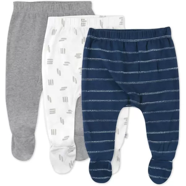 HonestBaby 3Pack Footed Pants Roomy Fit Pull on Bottoms 100 Organic Cotton for Infant Baby Boys Girls UnisexDotted Stripe Navy Blue