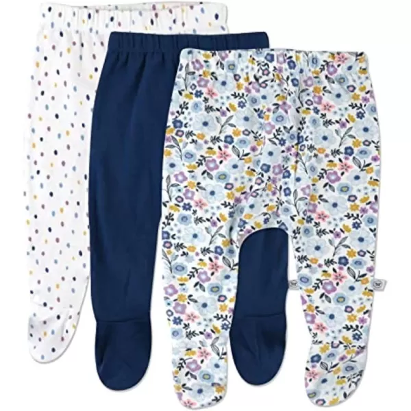HonestBaby 3Pack Footed Pants Roomy Fit Pull on Bottoms 100 Organic Cotton for Infant Baby Boys Girls UnisexFall Floral Purple