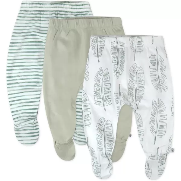 HonestBaby 3Pack Footed Pants Roomy Fit Pull on Bottoms 100 Organic Cotton for Infant Baby Boys Girls UnisexJumbo Leaf Sage