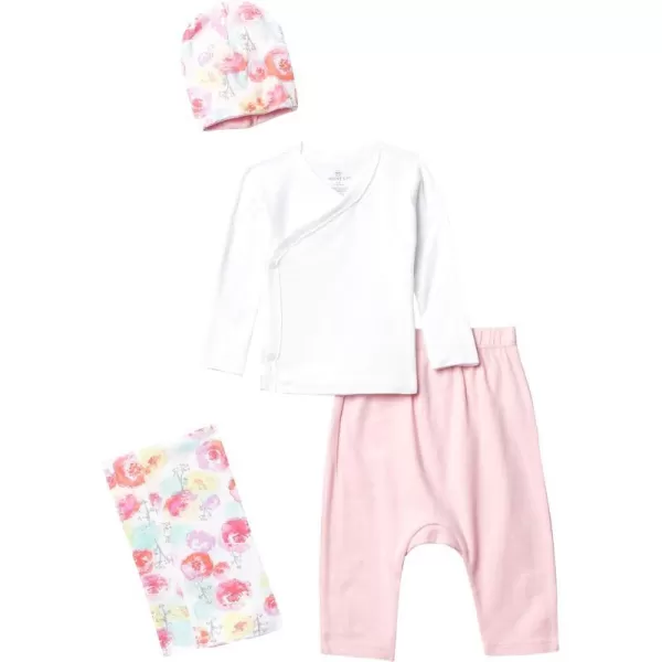HonestBaby 4Piece Take Me Home Newborn Layette Gift Set for Infant Boys Girls Unisex Baby 100 Organic CottonRose Blossom