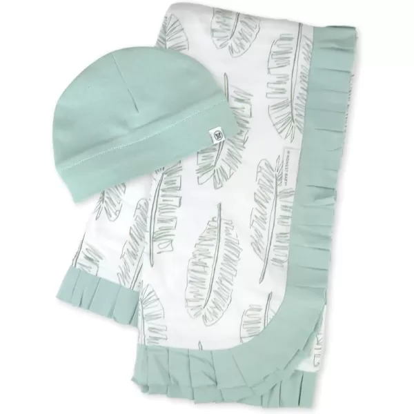 HonestBaby Clothing Infant Organic Cotton Reversible Baby Blanket Watercolor World One SizeQuilted Baby Blankets Reversible Organic Cotton for Infant Boys Girls Unisex Jumbo Leaf Sage Stroller Blanket One Size