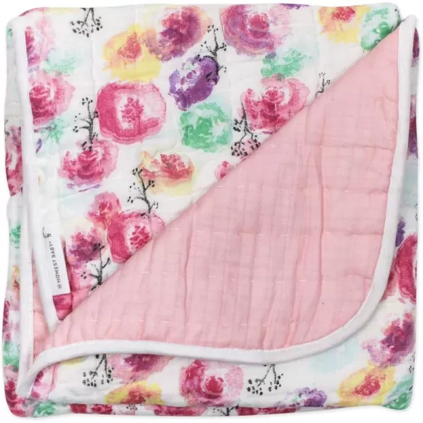 HonestBaby Clothing Infant Organic Cotton Reversible Baby Blanket Watercolor World One SizeQuilted Baby Blankets Reversible Organic Cotton for Infant Boys Girls Unisex Rose BlossomDip Dye Hand Quilted Blanket One Size