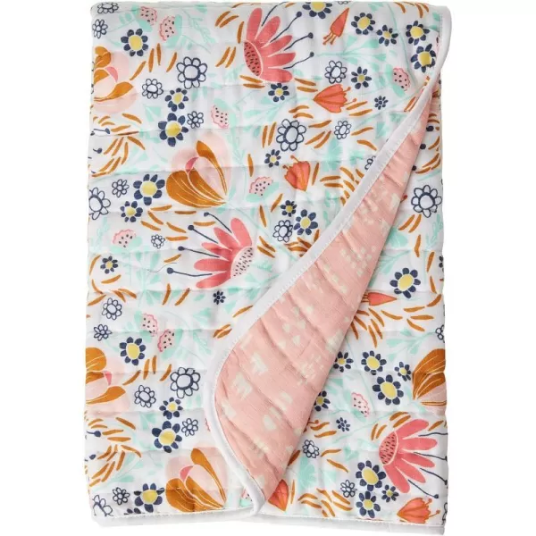 HonestBaby Clothing Infant Organic Cotton Reversible Baby Blanket Watercolor World One SizeQuilted Baby Blankets Reversible Organic Cotton for Infant Boys Girls Unisex Flower Power Hand Quilted Blanket One Size
