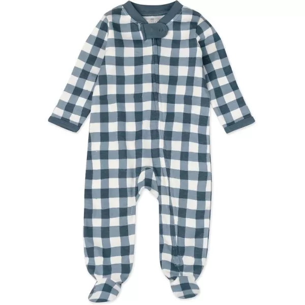 HonestBaby Footed Sleep amp Play Pajamas Organic Cotton for Infant Baby Boys LEGACY1 Painted Buffalo Navy Blue