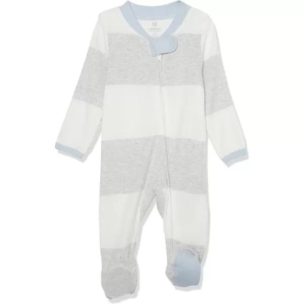 HonestBaby Footed Sleep amp Play Pajamas Organic Cotton for Infant Baby Boys LEGACY1 Rugby Stripe Light Grey Heather
