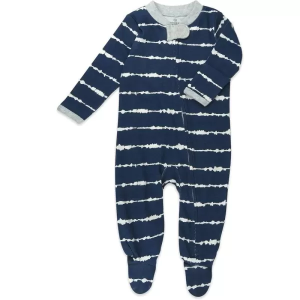HonestBaby Footed Sleep amp Play Pajamas Organic Cotton for Infant Baby Boys LEGACY1 Shibori Stripe Navy