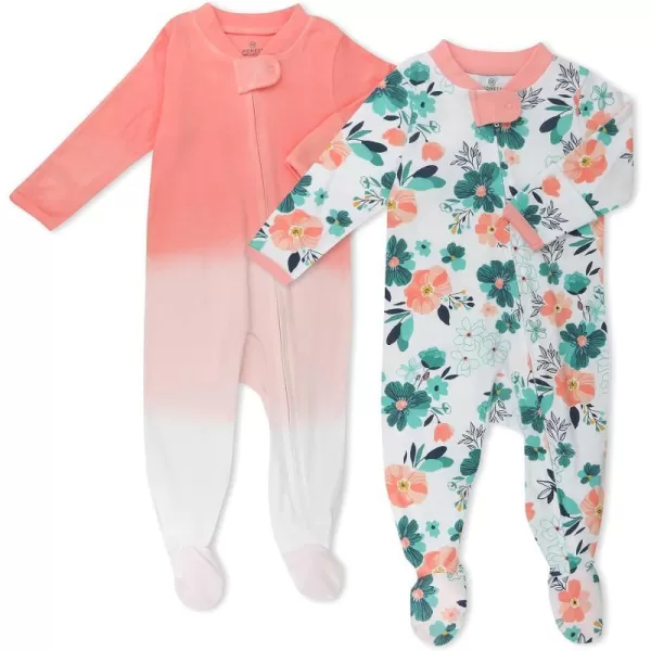 HonestBaby Footed Sleep amp Play Pajamas Organic Cotton for Infant Baby Girls LEGACY2 Dreamy Floral Aqua Blue