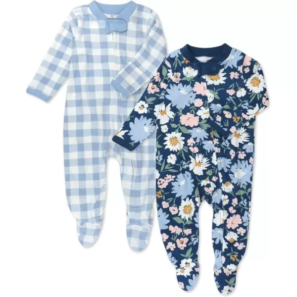HonestBaby Footed Sleep amp Play Pajamas Organic Cotton for Infant Baby Girls LEGACY2 Painterly Blue Floral