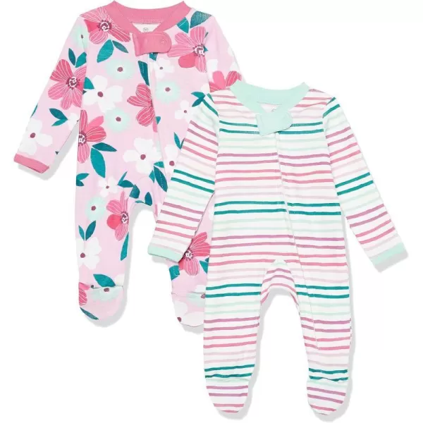 HonestBaby Footed Sleep amp Play Pajamas Organic Cotton for Infant Baby Girls LEGACY2 Water Lilly Lavender