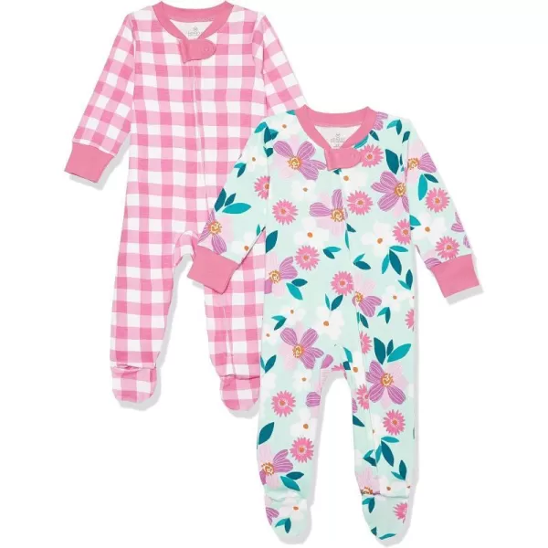 HonestBaby Footed Sleep amp Play Pajamas Organic Cotton for Infant Baby Girls LEGACY2 Water Lilly Mint
